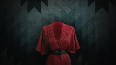Black and Grey background with Red Dress in the middle